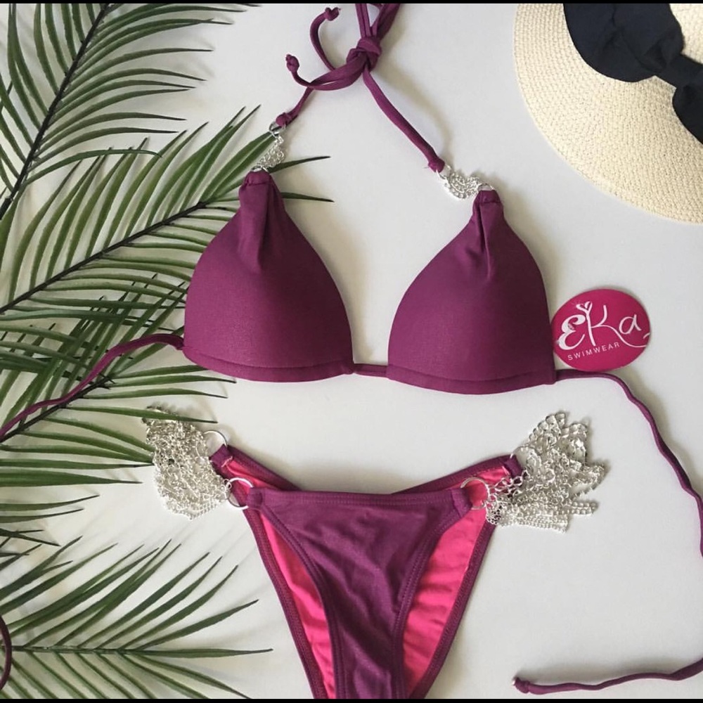 Rhinestones purple bikini